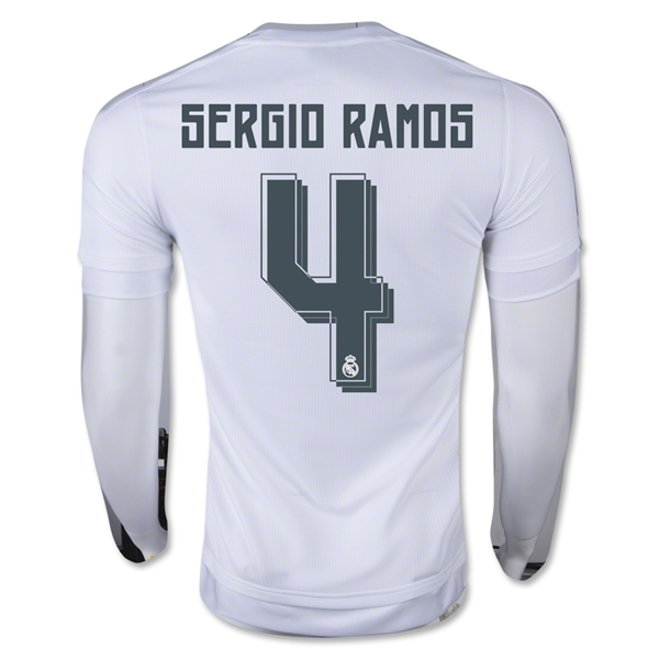 Real Madrid 2015-16 SERGIO RAMOS #4 LS Home Soccer Jersey